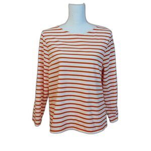J. Crew Striped Top Size Large Orange Tie Back Cotton Preppy Casual Classic